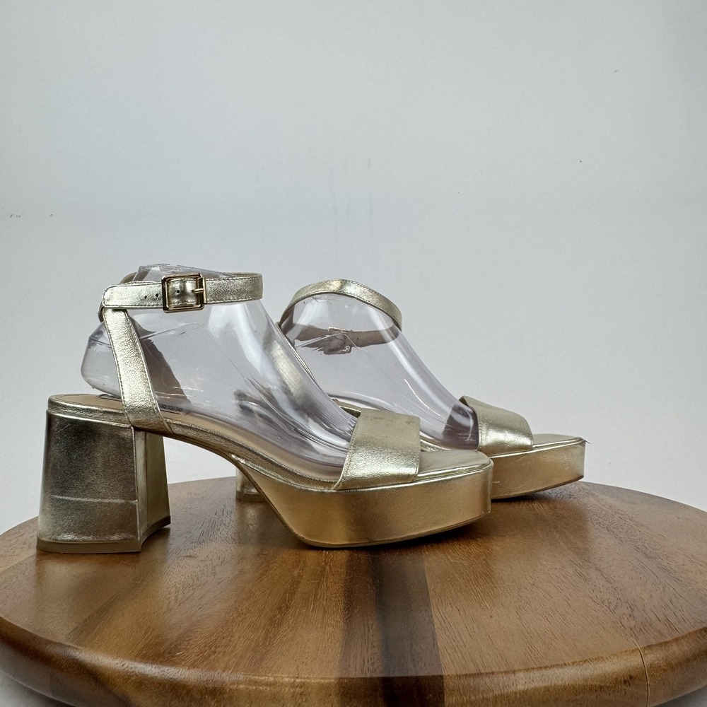 Womens‎ Steve Madden Mercerr Gold Leather Platform Sandal Heels Size 11 M GUC
